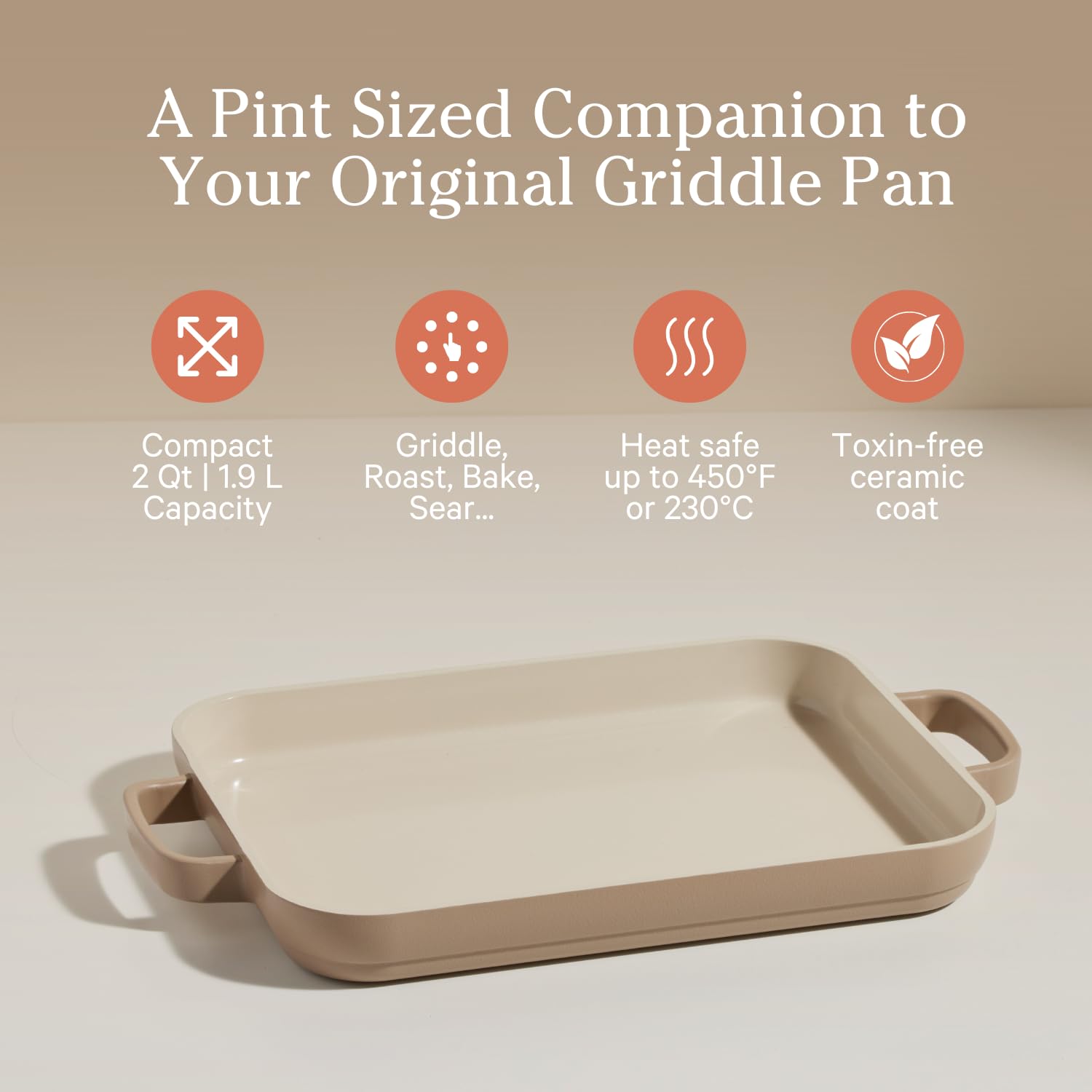 Our Place ceramic surface close-up highlighting smooth nonstick coating benefit