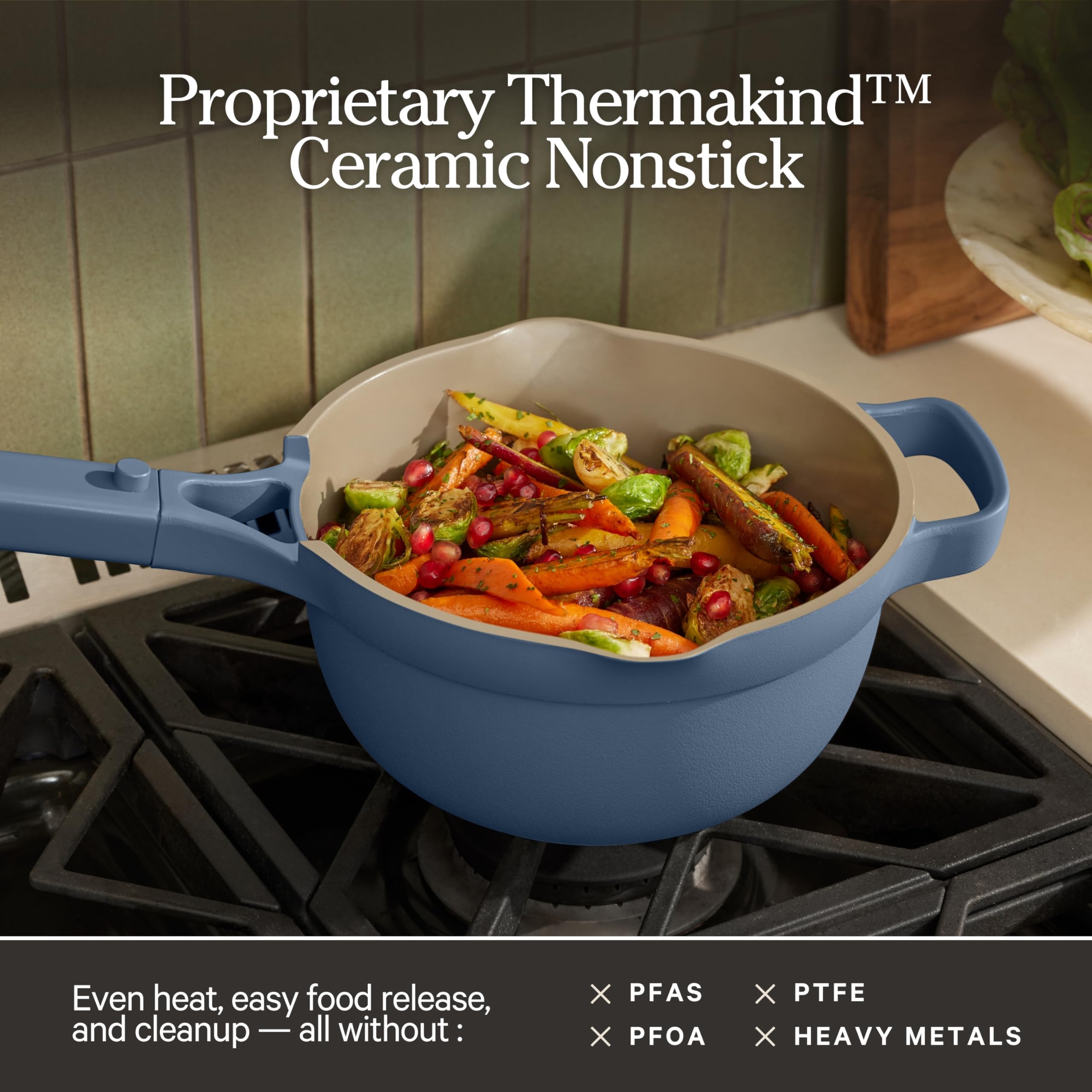 Our Place ceramic surface texture detail highlighting Thermakind nonstick finish for easy cleanup