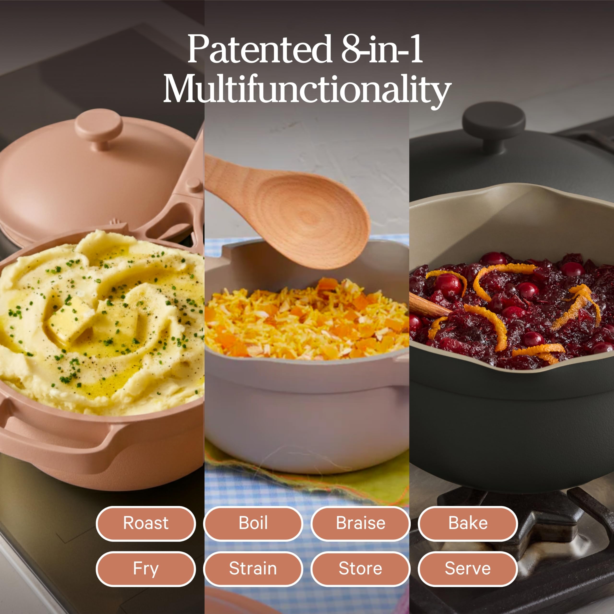 Our Place pot in use simmering sauce to demonstrate stovetop-to-oven versatility