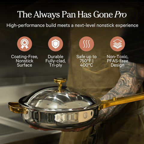 Our Place titanium interior close-up highlighting no-coating surface with easy-release benefit