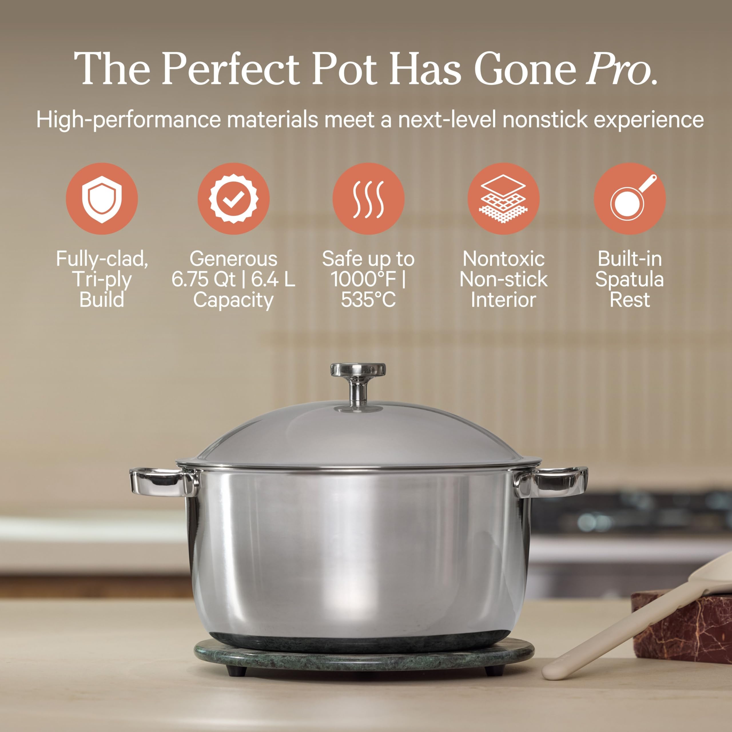 Our Place stainless steel lid close-up sealing in heat for better braising