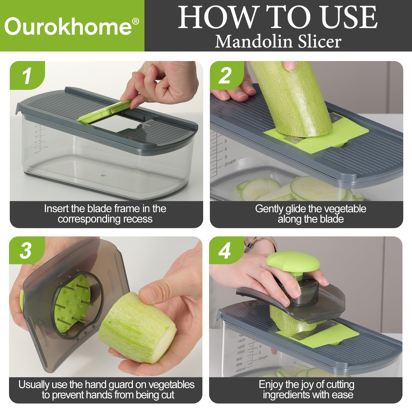Ourokhome enlarged hand guard demonstrating finger protection for safer slicing