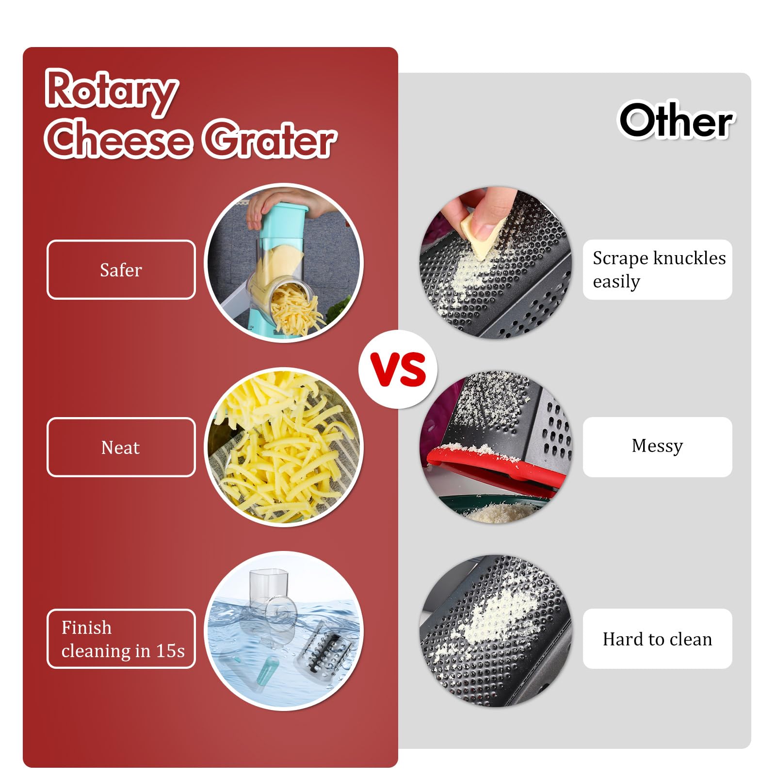 Ourokhome grater next to an apple showing compact size and easy storage