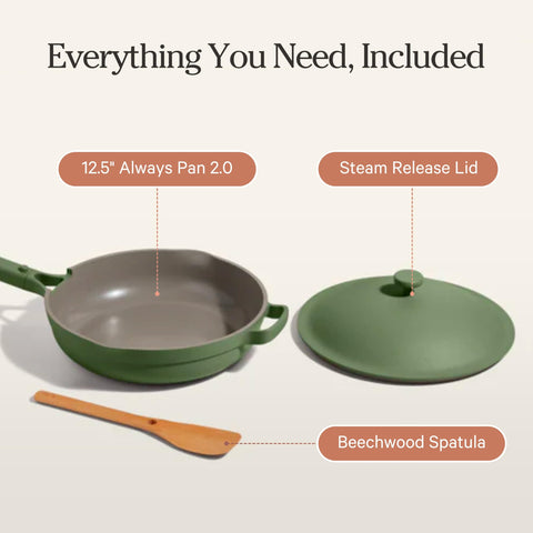 Our Place pan next to a standard skillet showing scale and larger cooking surface