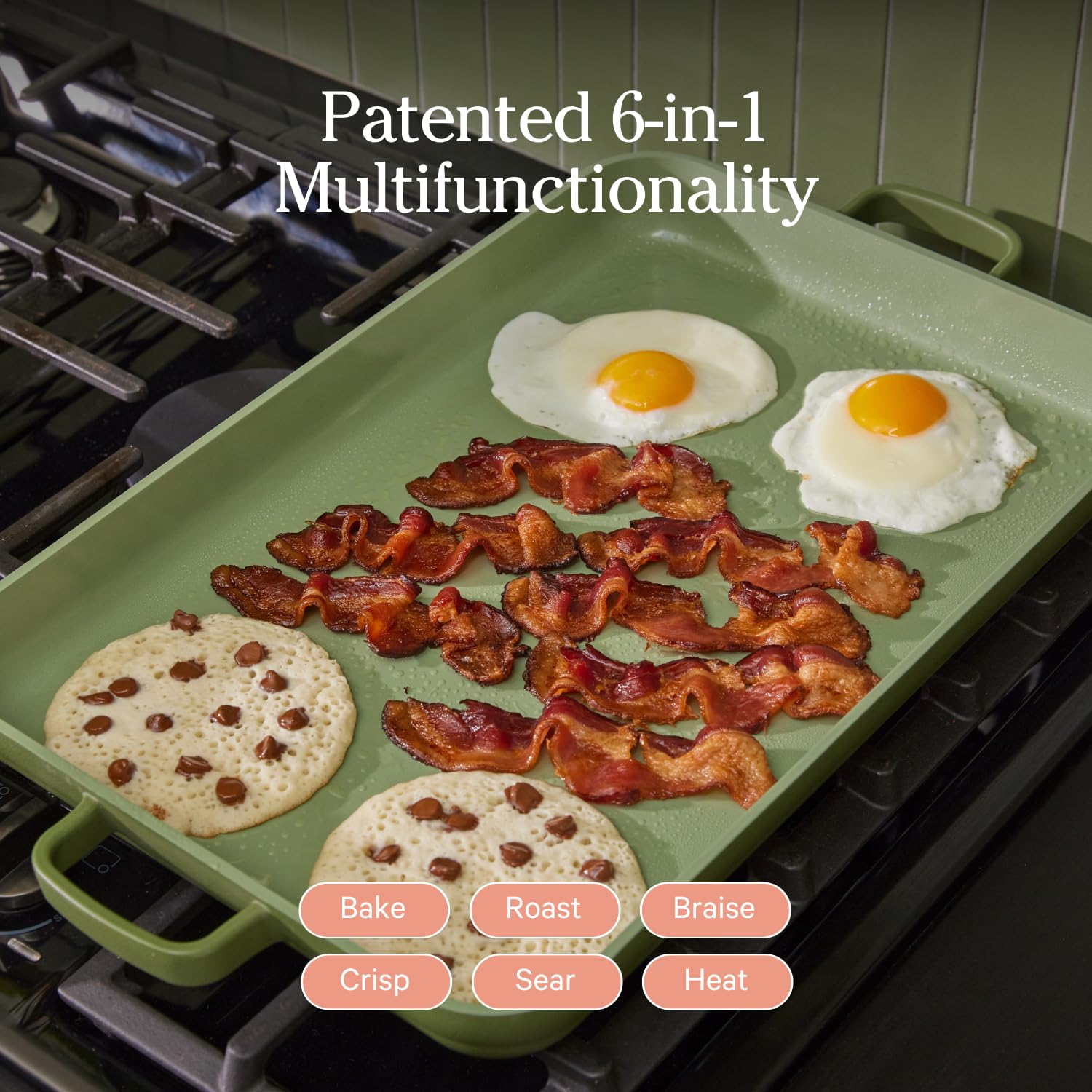 Our Place bakers nested together to save cabinet space and simplify storage