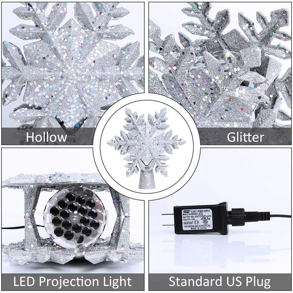 OurWarm topper installed on a Christmas tree creating winter wonderland mood
