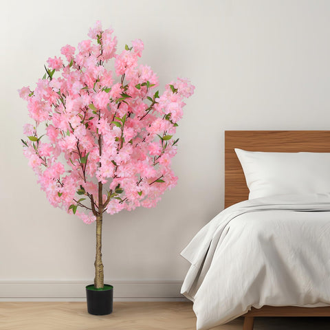 OUSHENG tree in living room adding soft pink ambiance and decor uplift