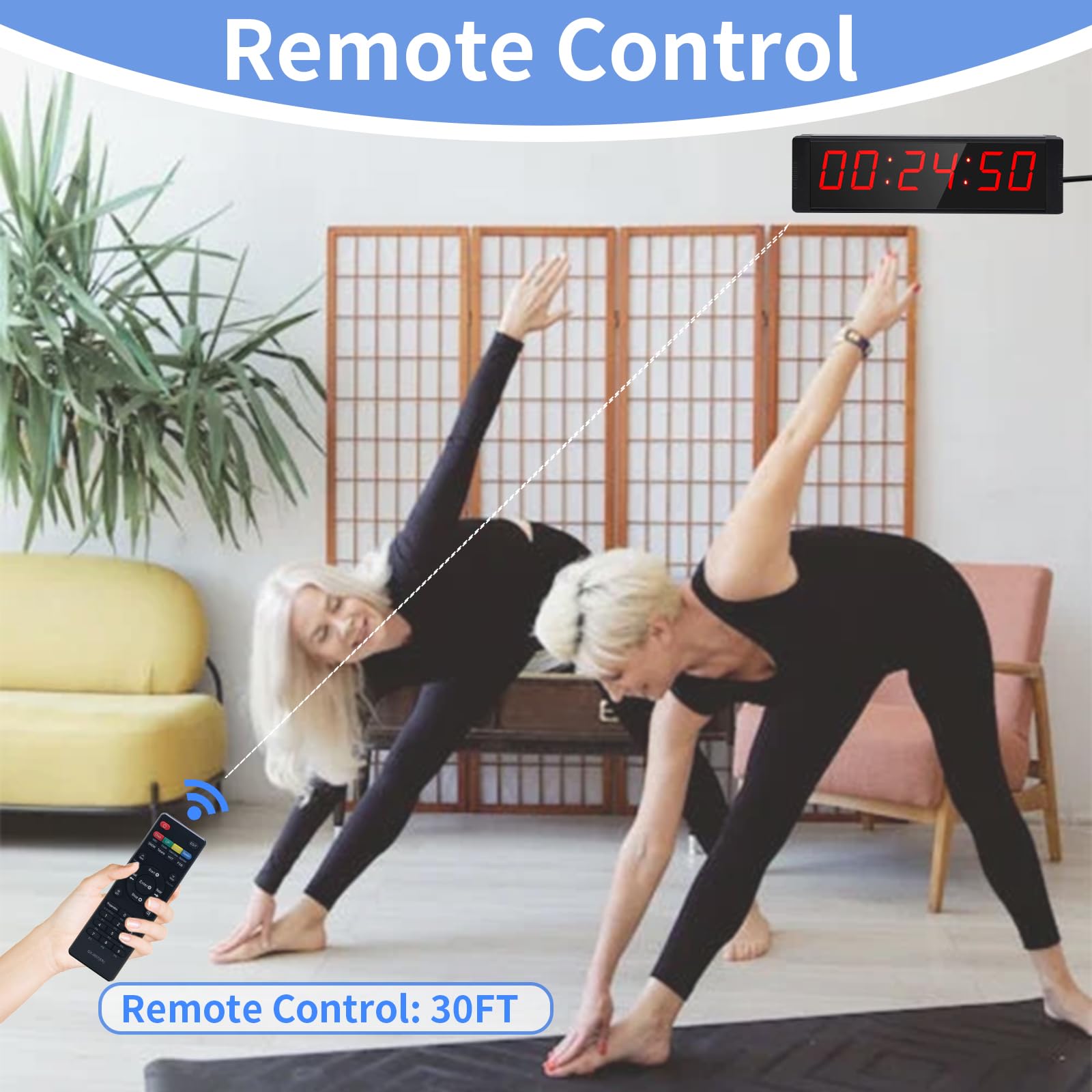 Ousmile remote control held in hand enabling wireless timer adjustments