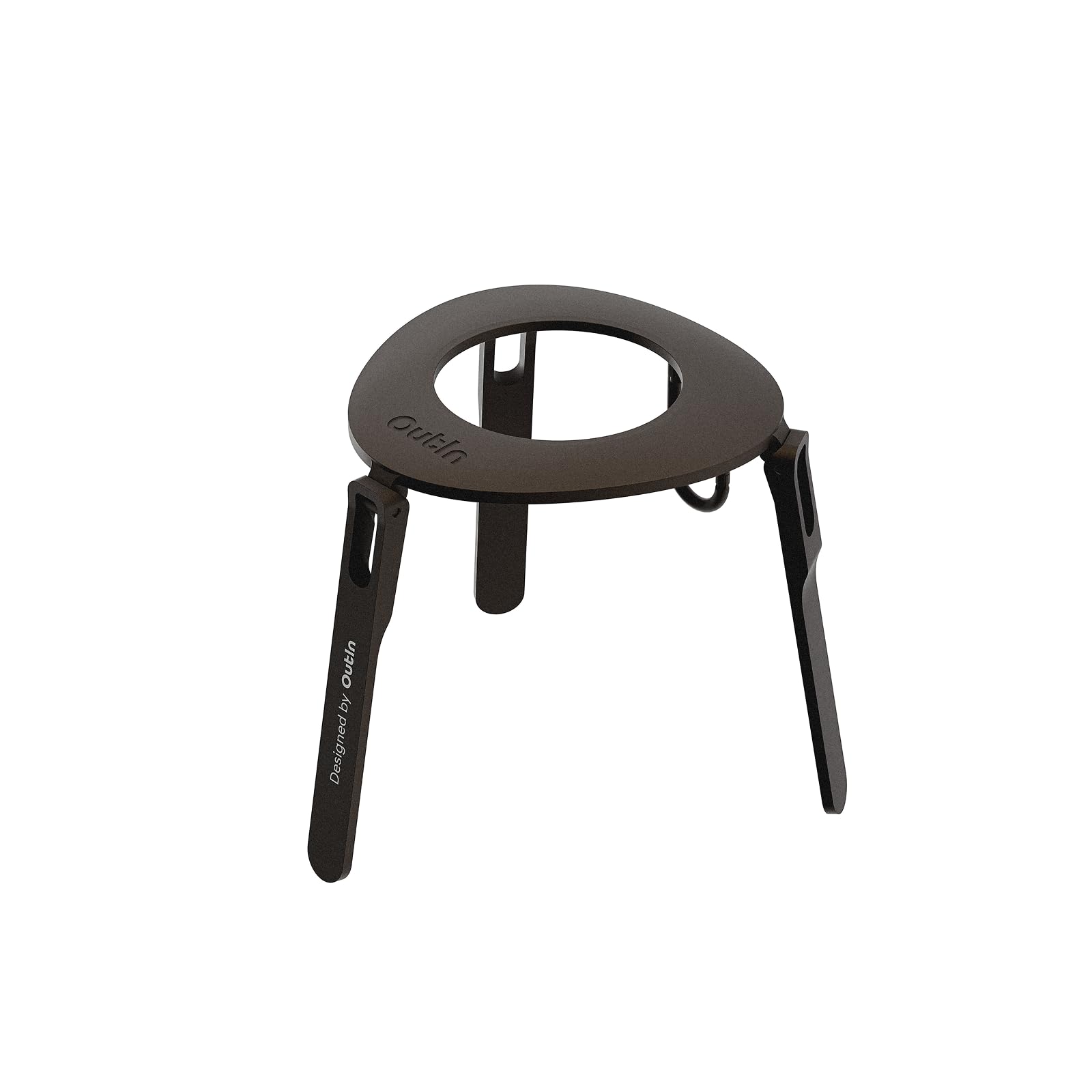 OutIn stand front view showing compact tripod and durable finish for travel convenience