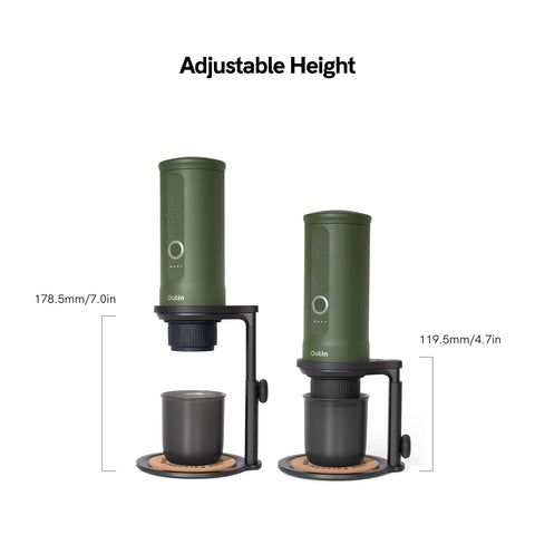 OutIn showing height adjustment feature for versatile brewer and mug fit