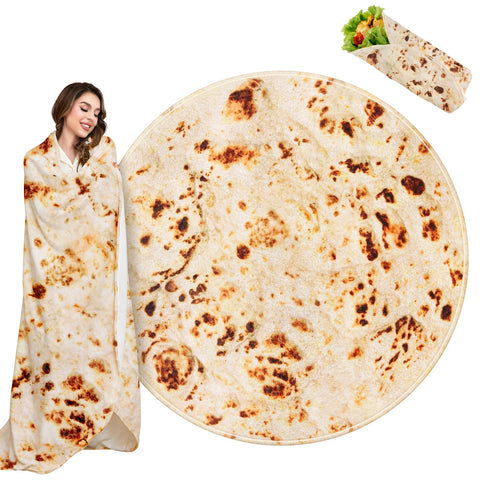 Outivity tortilla blanket front view showing full round print and fun design for cozy décor