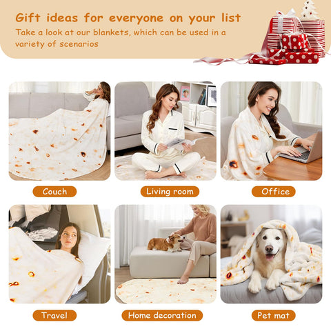Outivity blanket on bed showing 71-inch scale and full coverage
