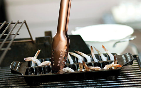 Outset shrimp pan presented on table as serving dish for easy entertaining