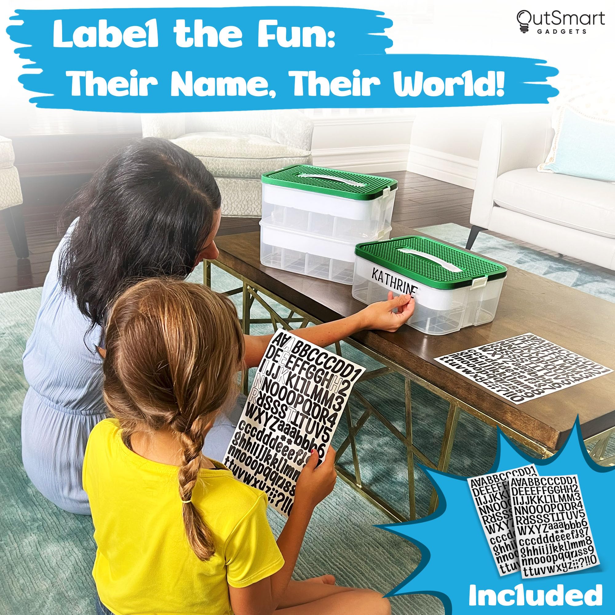 Outsmart Gadgets lifestyle playroom scene showing tidy storage and faster cleanup benefit