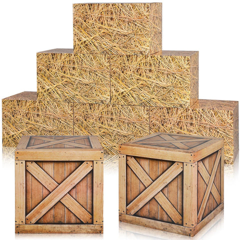 Outus front view of hay bale boxes showing set and rustic appeal