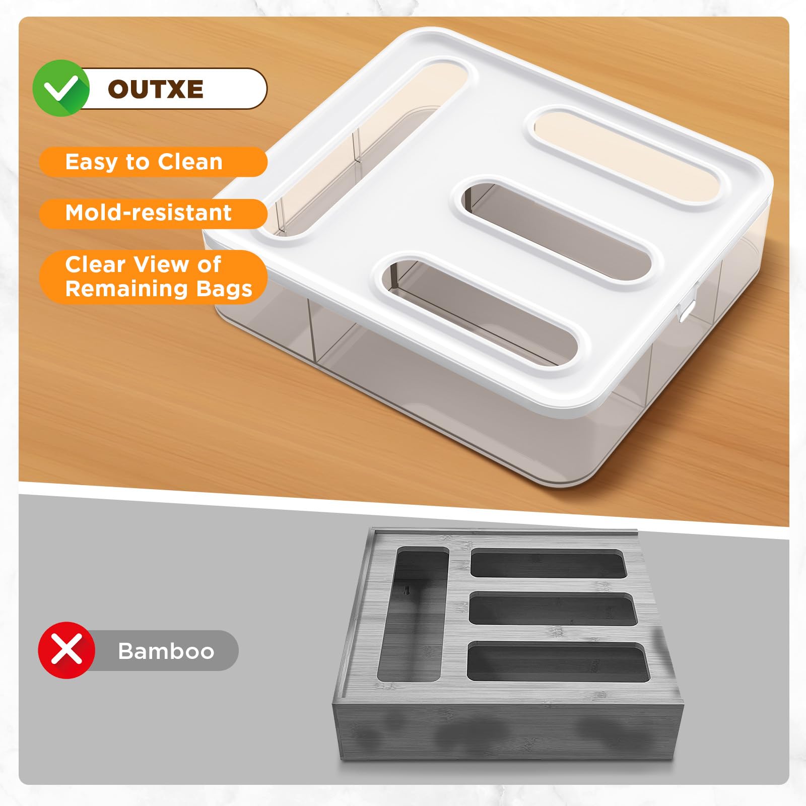OUTXE mounted on fridge using magnetic attachment for space saving