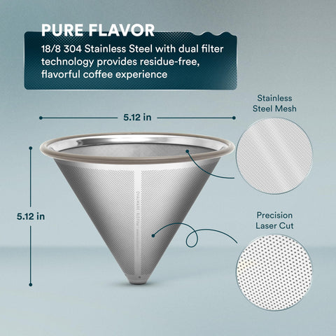 ovalware close-up of dual-mesh filter showing fine mesh and precise cut, preserves flavor