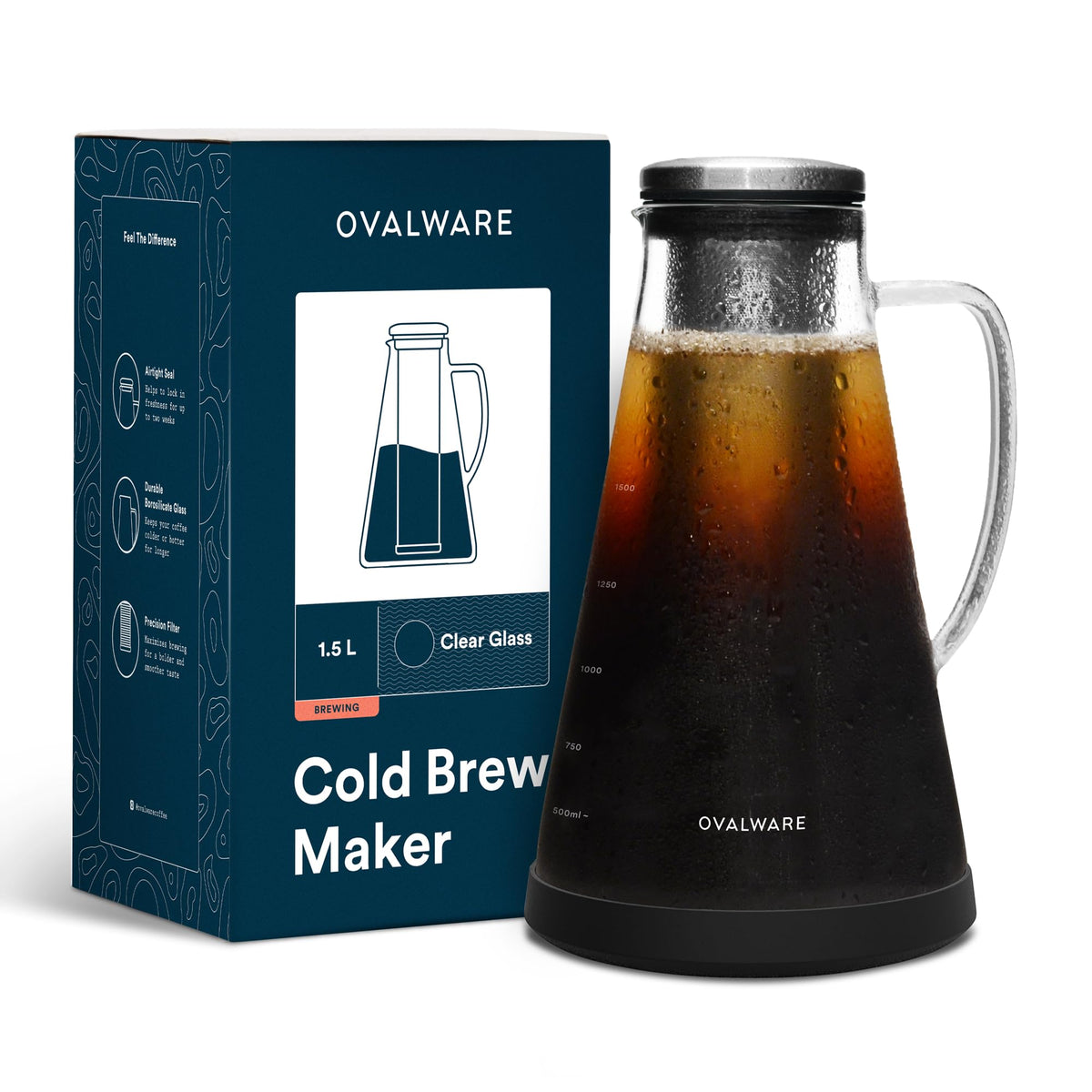 ovalware front packaging showing airtight pitcher and benefits