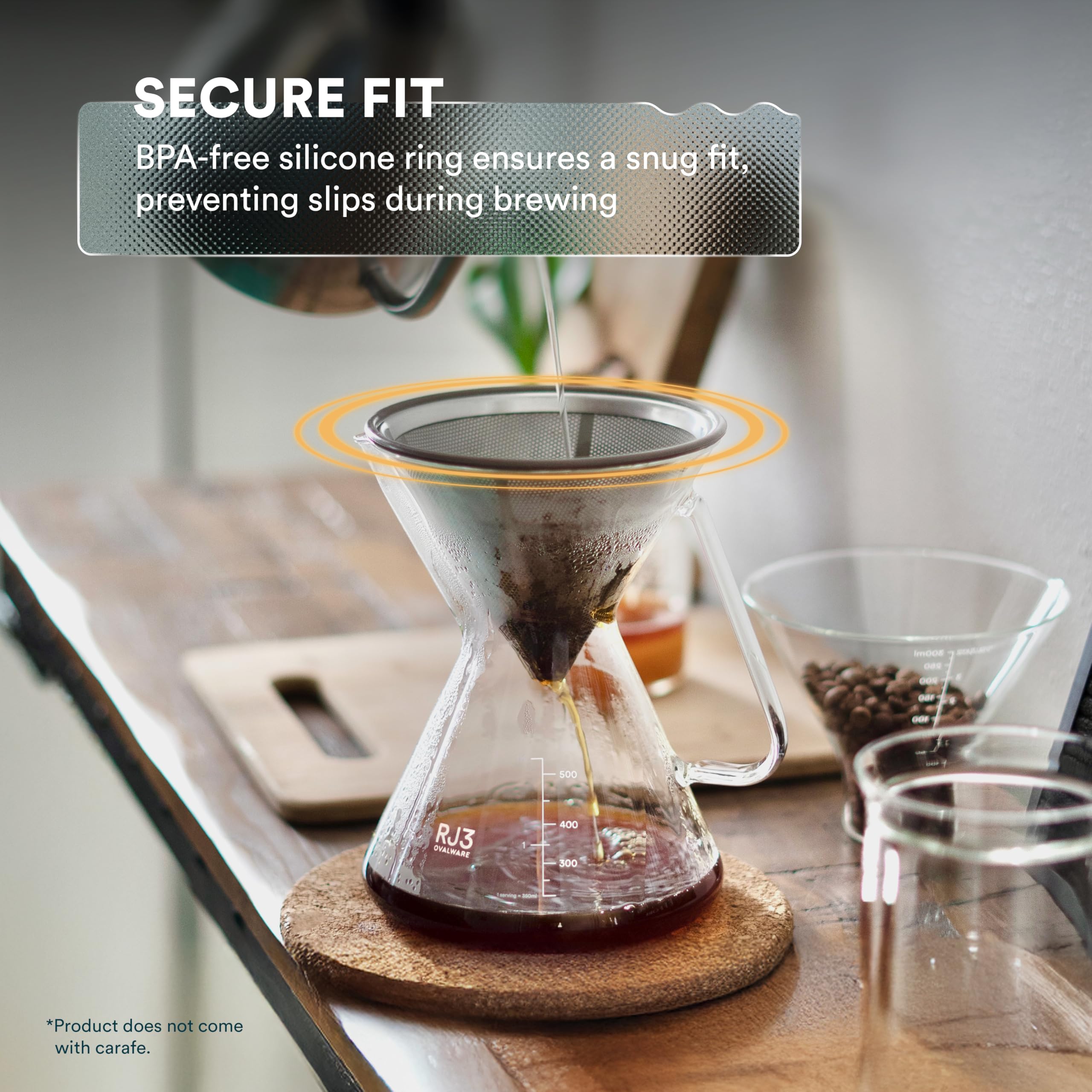 ovalware with coffee grounds being discarded and rinsed, easy cleanup benefit