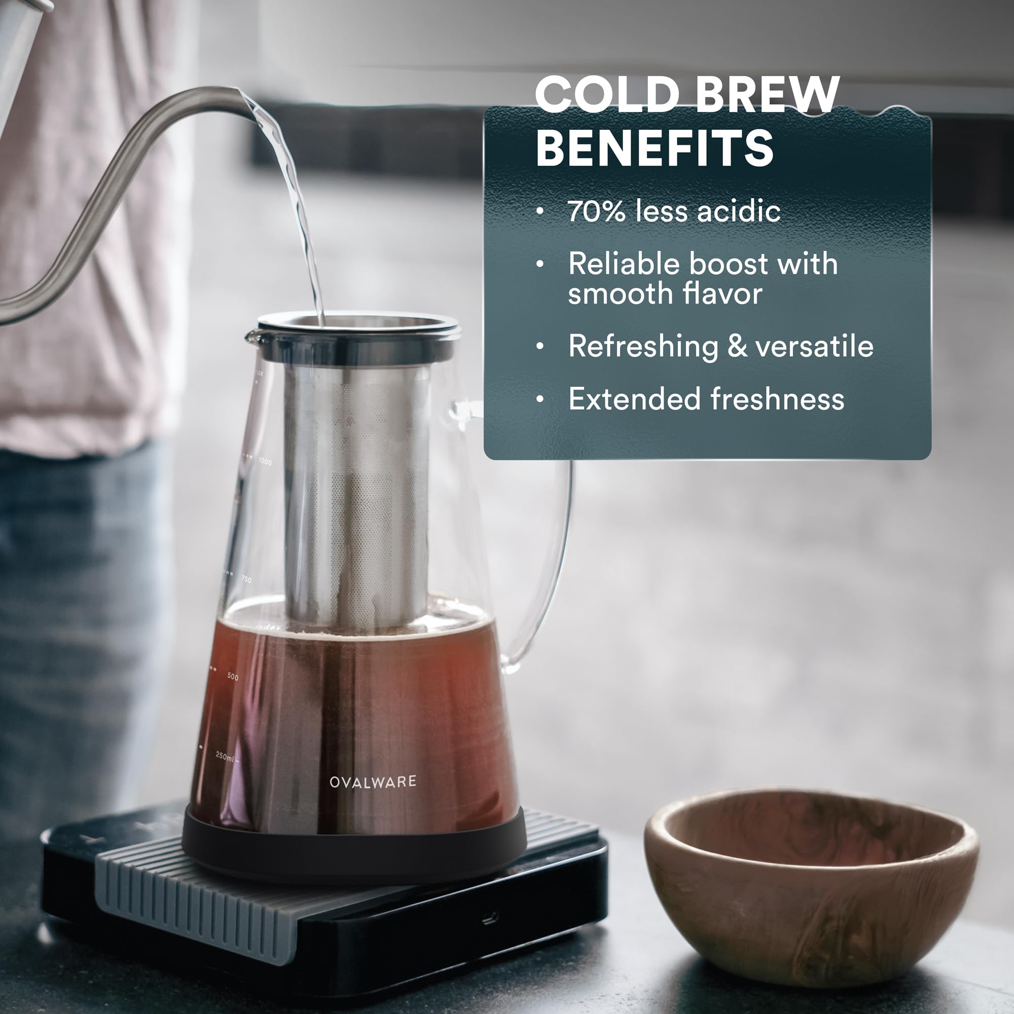 ovalware pitcher in fridge preserving cold brew freshness benefit