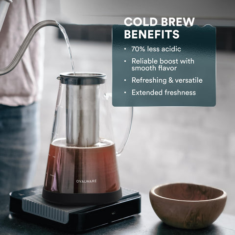 ovalware pitcher in fridge preserving cold brew freshness benefit