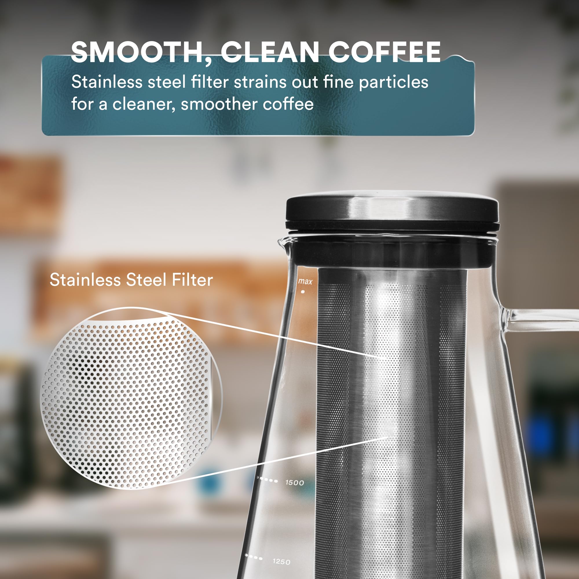 ovalware pouring cold brew through spout for drip-free serving