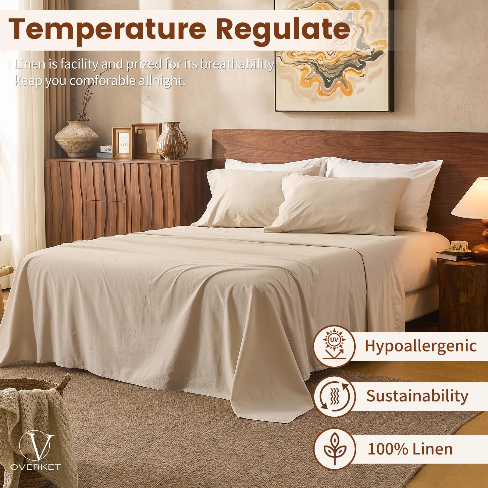 Overket styled bedroom scene showcasing cool, relaxed linen look