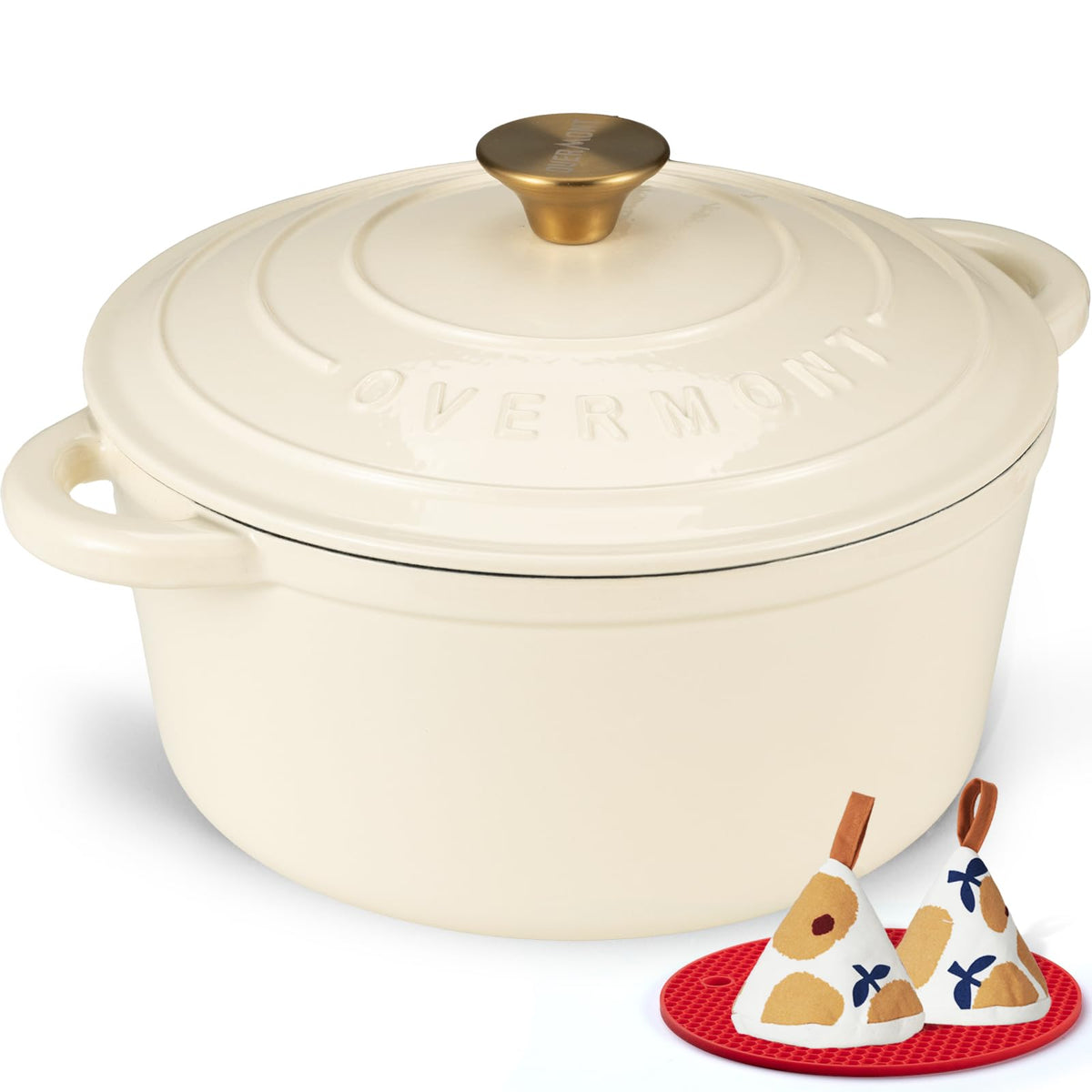 Overmont Dutch oven front view cream white showing elegant finish and table-ready look
