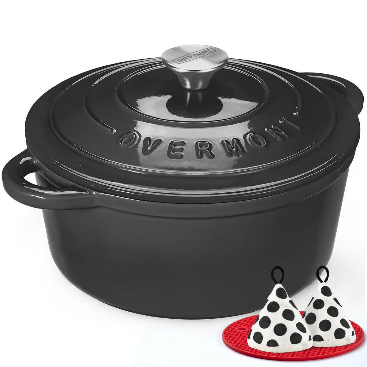 Overmont Dutch oven front view in graphite gray showing stylish stove-to-table look and durability