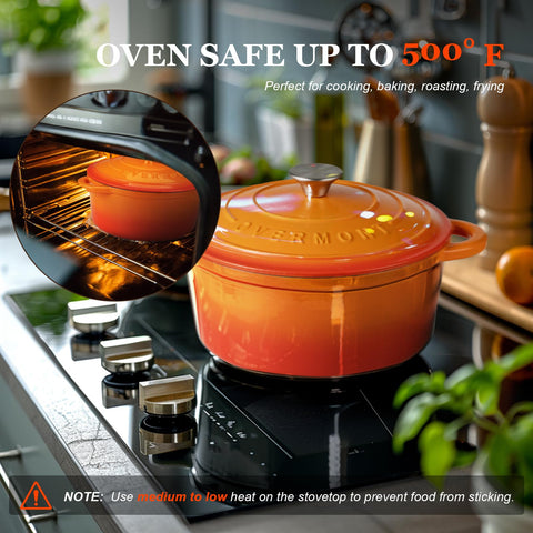 Overmont Dutch oven with a roasted chicken inside, moist tender roast results