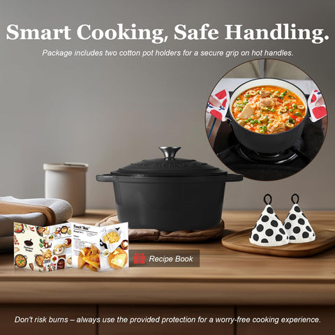Overmont size comparison with wooden spoon showing 5.5QT capacity for family meals