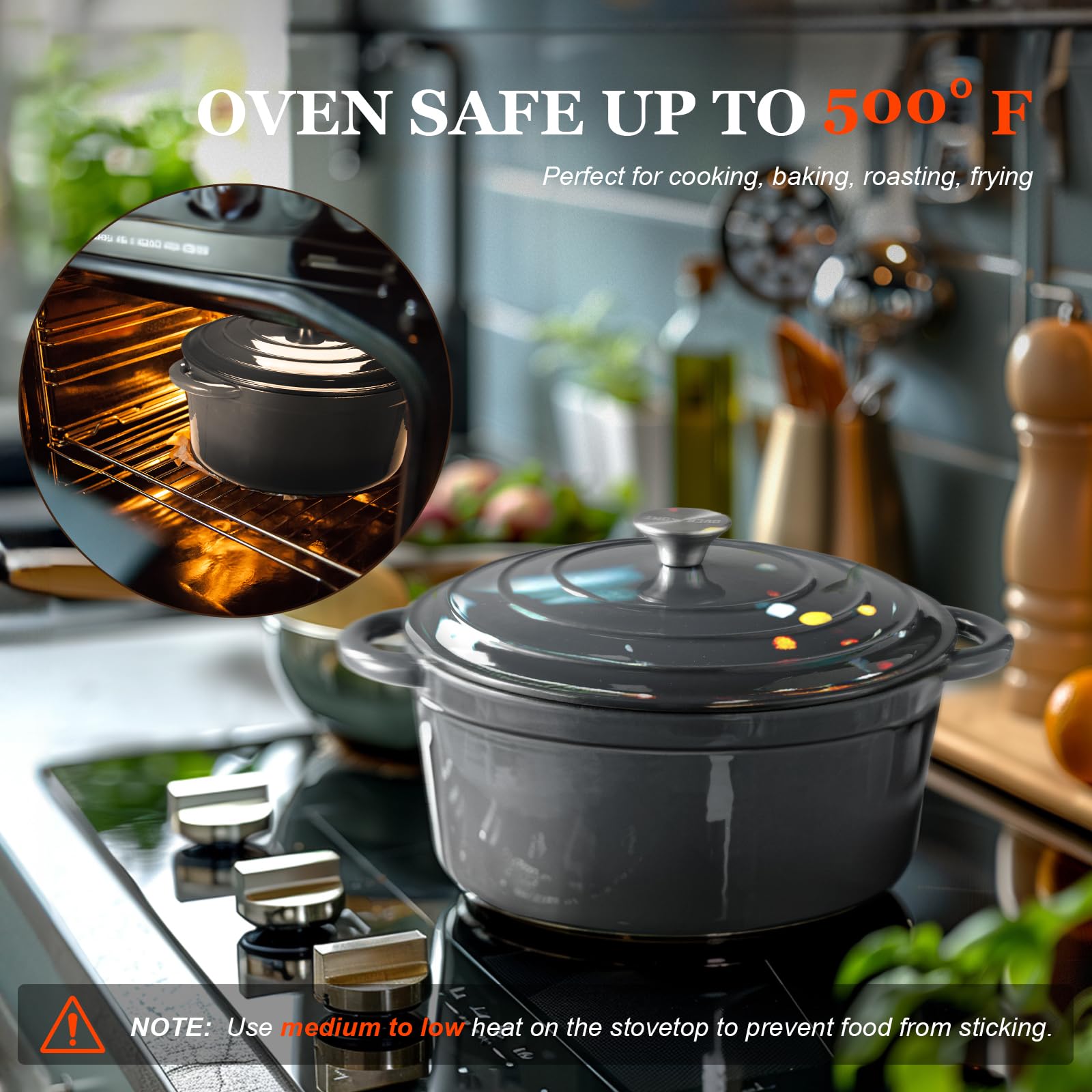 Overmont Dutch oven with cookbook and cotton handle covers ready for safe, inspired cooking