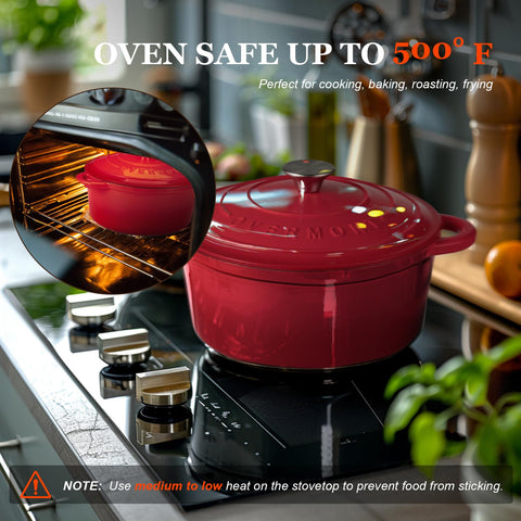 Overmont Dutch oven braising on stovetop, delivers even heat and consistent results