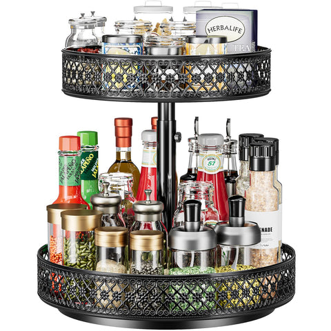 OVICAR front view of two-tier Lazy Susan showing organized bottles and accessibility