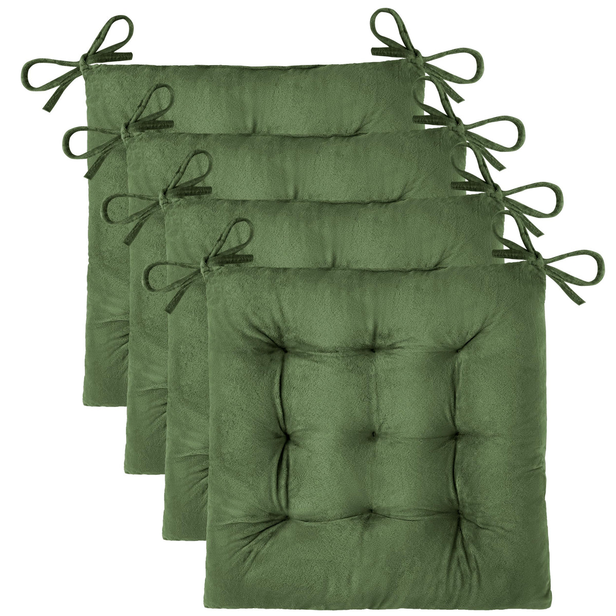 OVOV front view of four green chair cushions showing neat edges and color benefit comfort