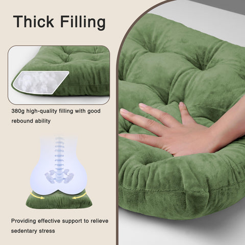 OVOV cushion next to a ruler showing 15.5x15.5 dimensions for size clarity
