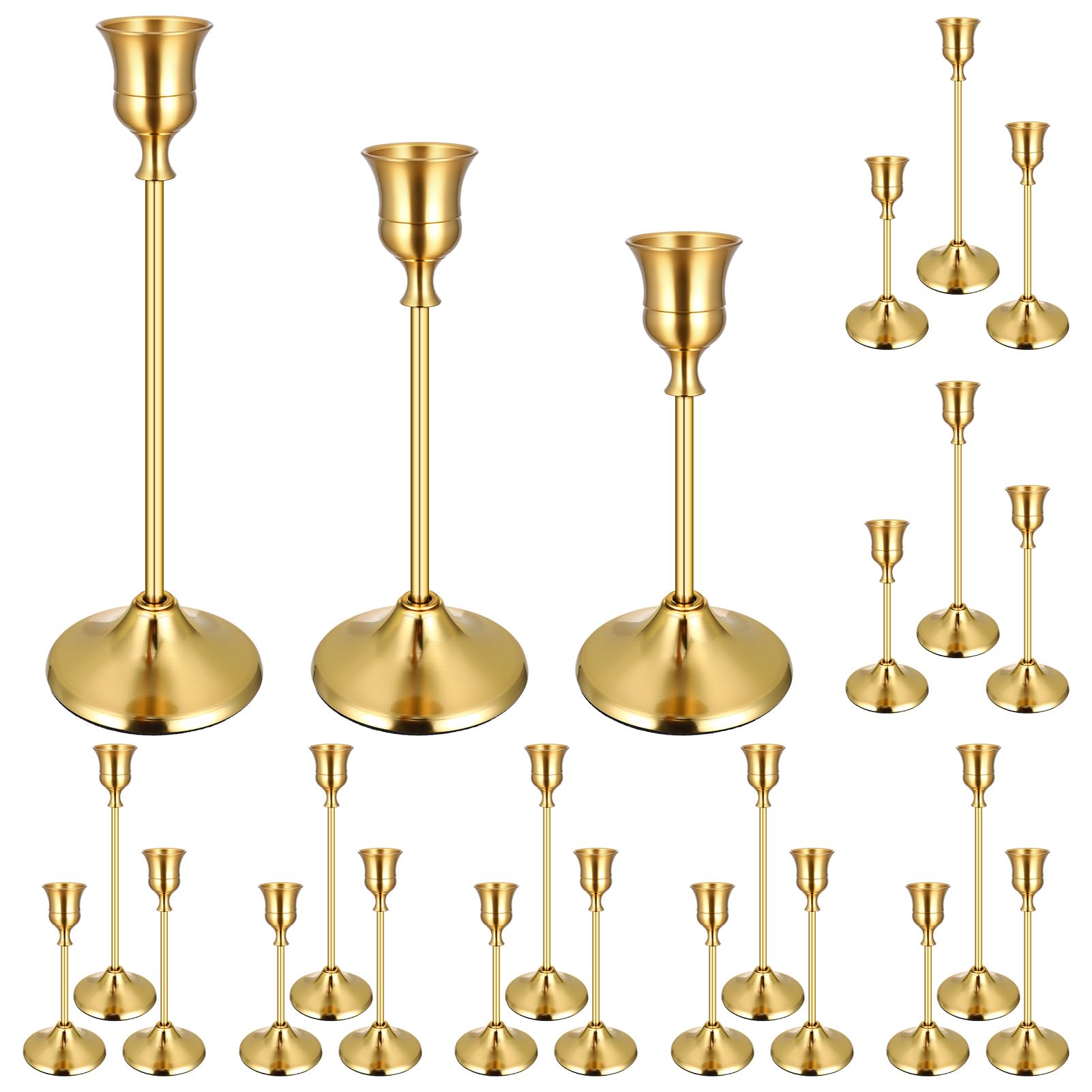 Ovveroche brass gold candlestick front view showing polished finish and classic silhouette