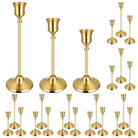 Ovveroche brass gold candlestick front view showing polished finish and classic silhouette