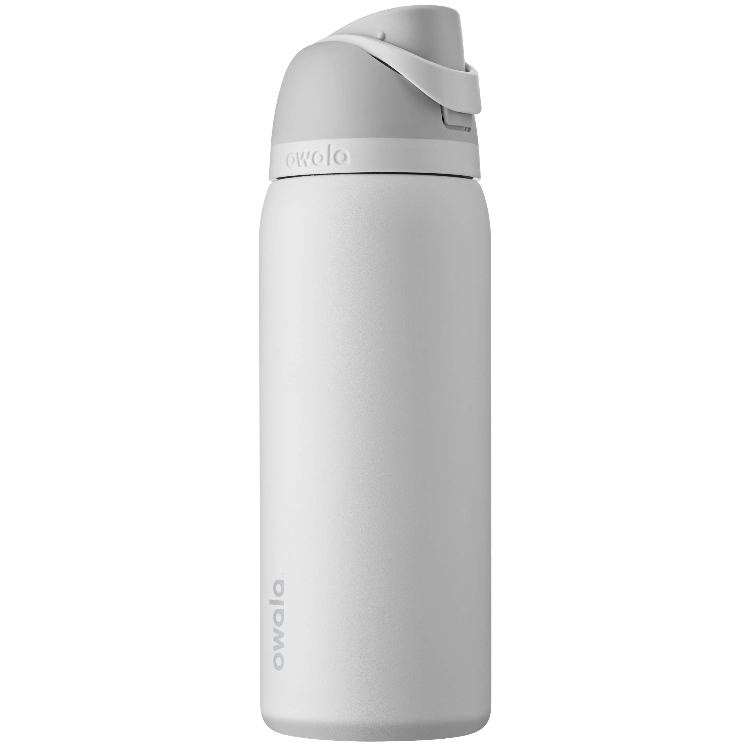 Owala FreeSip 32 oz shy marshmallow front view showing bottle and color benefit