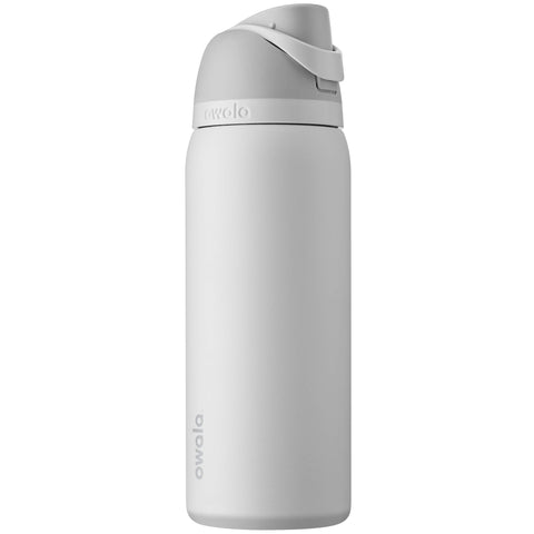 Owala FreeSip 32 oz shy marshmallow front view showing bottle and color benefit
