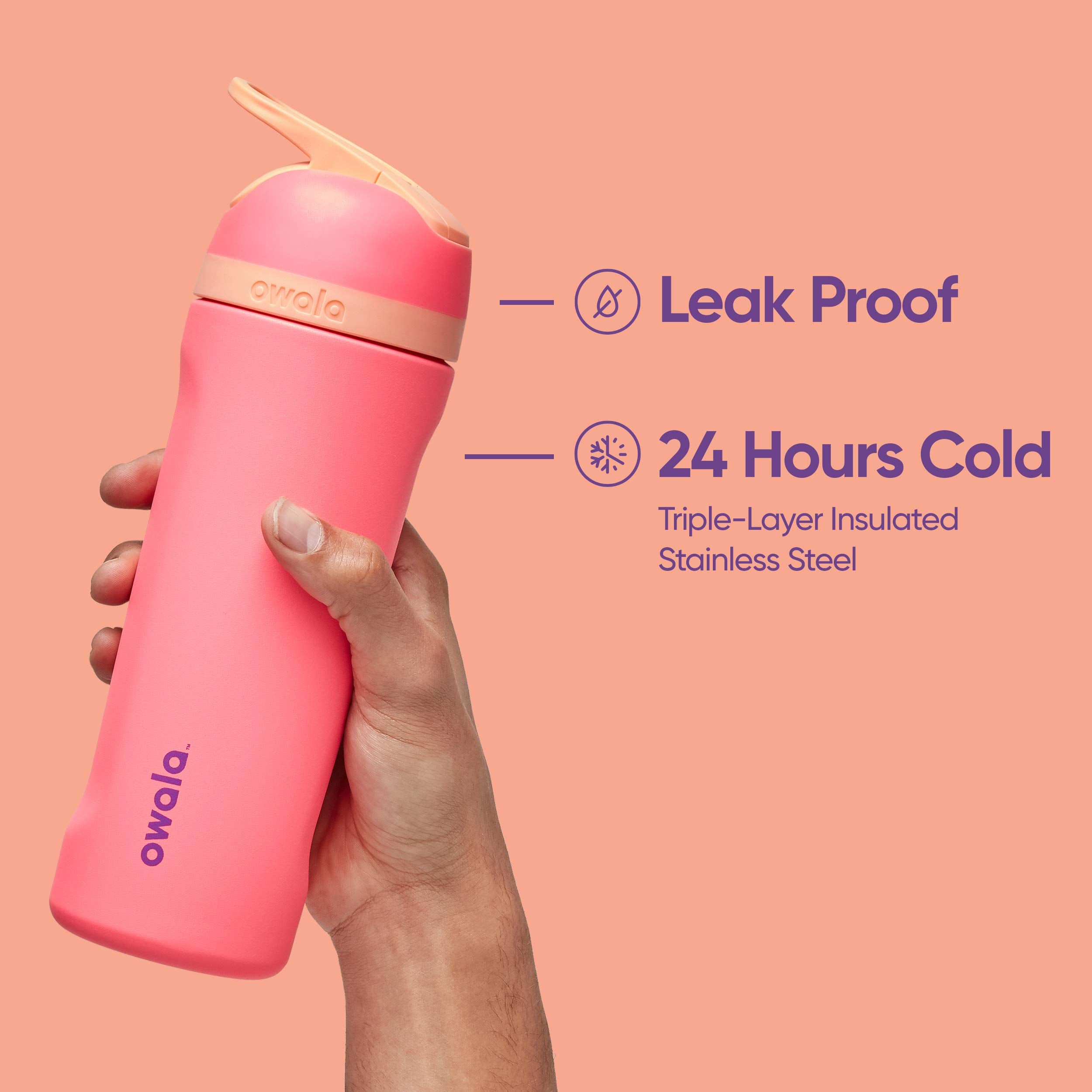Owala flip wide mouth open with ice showing easy cleaning and filling