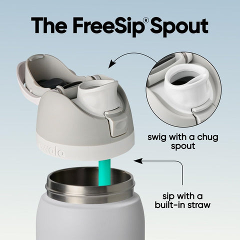 Owala FreeSip close-up of locking push-button lid that protects the spout