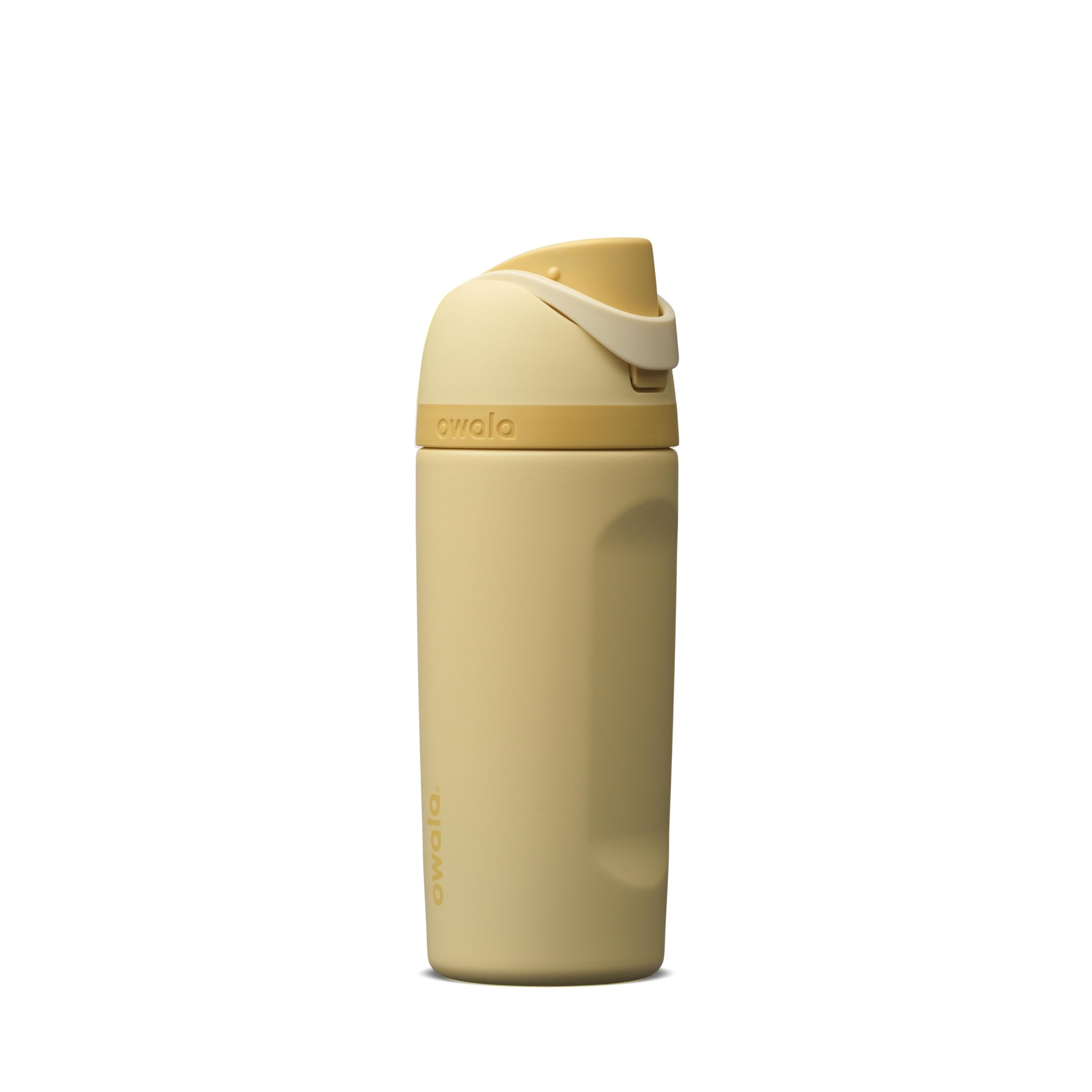 Owala FreeSip front view showing bottle shape and playful butter half color for easy recognition