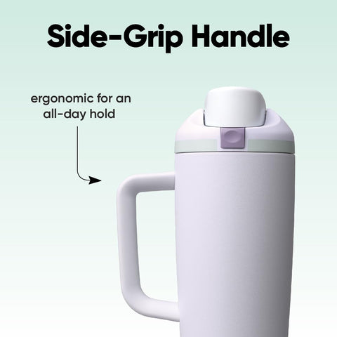 Owala FreeSip in car cup holder showing cup-holder-friendly base convenience