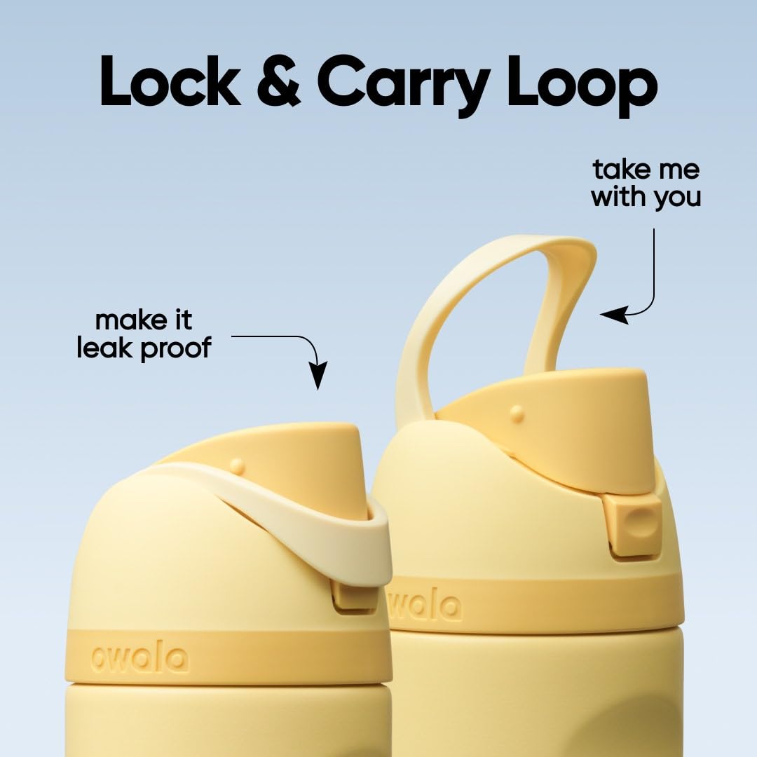 Owala FreeSip close-up of built-in straw and wide spout illustrating versatile two-way drinking
