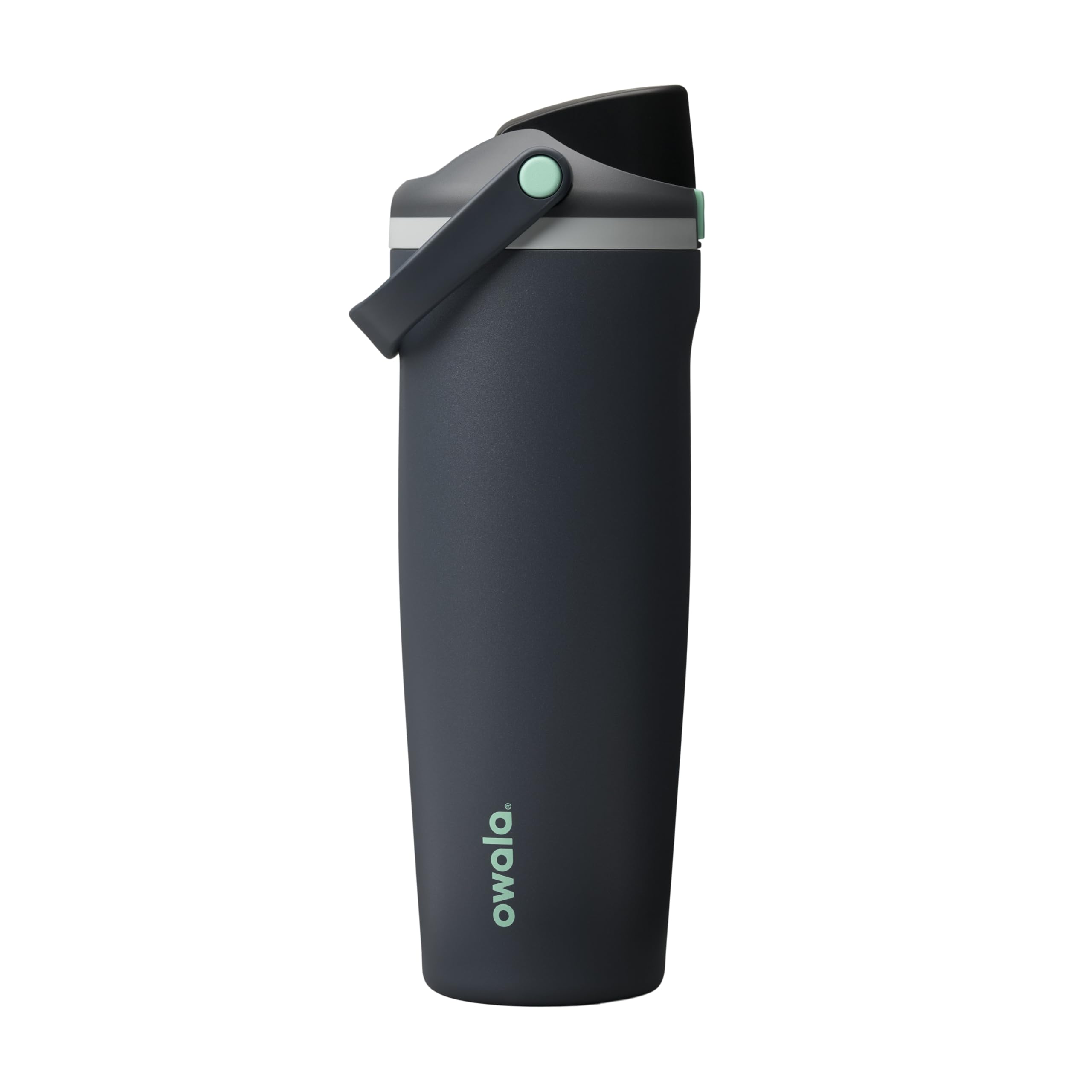 Owala FreeSip Sway front view in Foggy Tide showing sleek design and easy grip