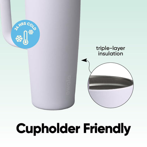 Owala FreeSip wide mouth with ice demonstrating easy filling and cleaning