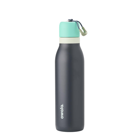 Owala FreeSip Twist front view showing Foggy Tide finish and slim profile, great for portability
