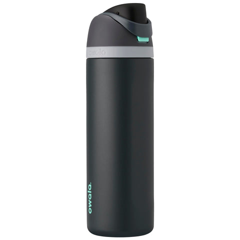 Owala FreeSip front view showing Foggy Tide finish and ergonomic shape for easy grip