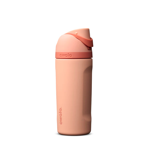 Owala FreeSip Kids front view showing Peach of Mind color and compact size for kids